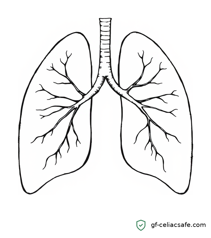 Crosshatch illustration of a pair of human lungs with the trachea and branching pulmonary tree visible inside, conveying the pulmonary arterial hypertension link