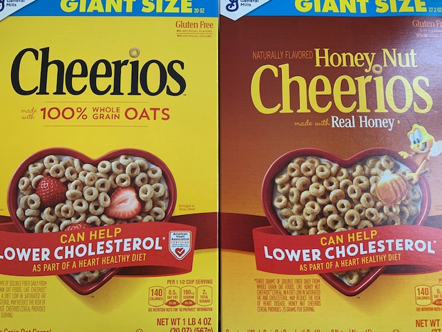 Cheerios cereal box with gluten-free label and question mark