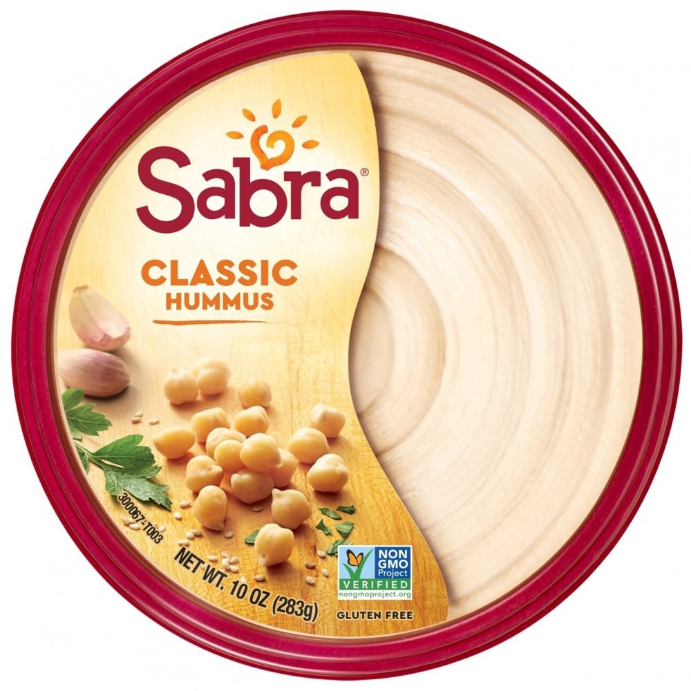 Bowl of hummus with gluten-free ingredients labeled