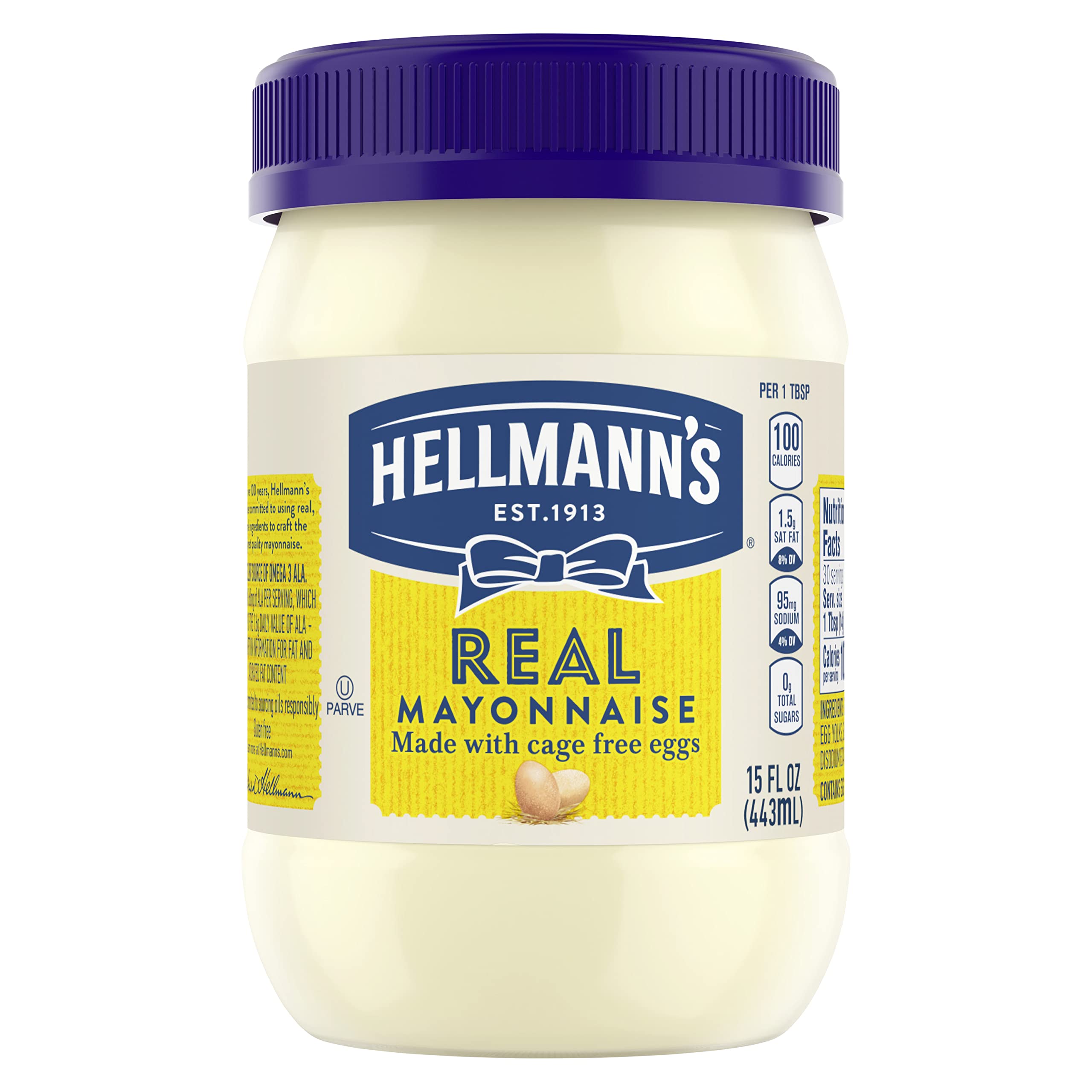 Jar of mayonnaise with gluten-free status indicator