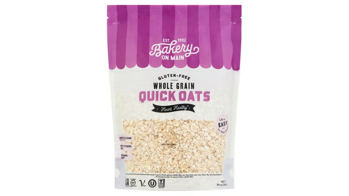 Bowl of oatmeal with certified gluten-free label