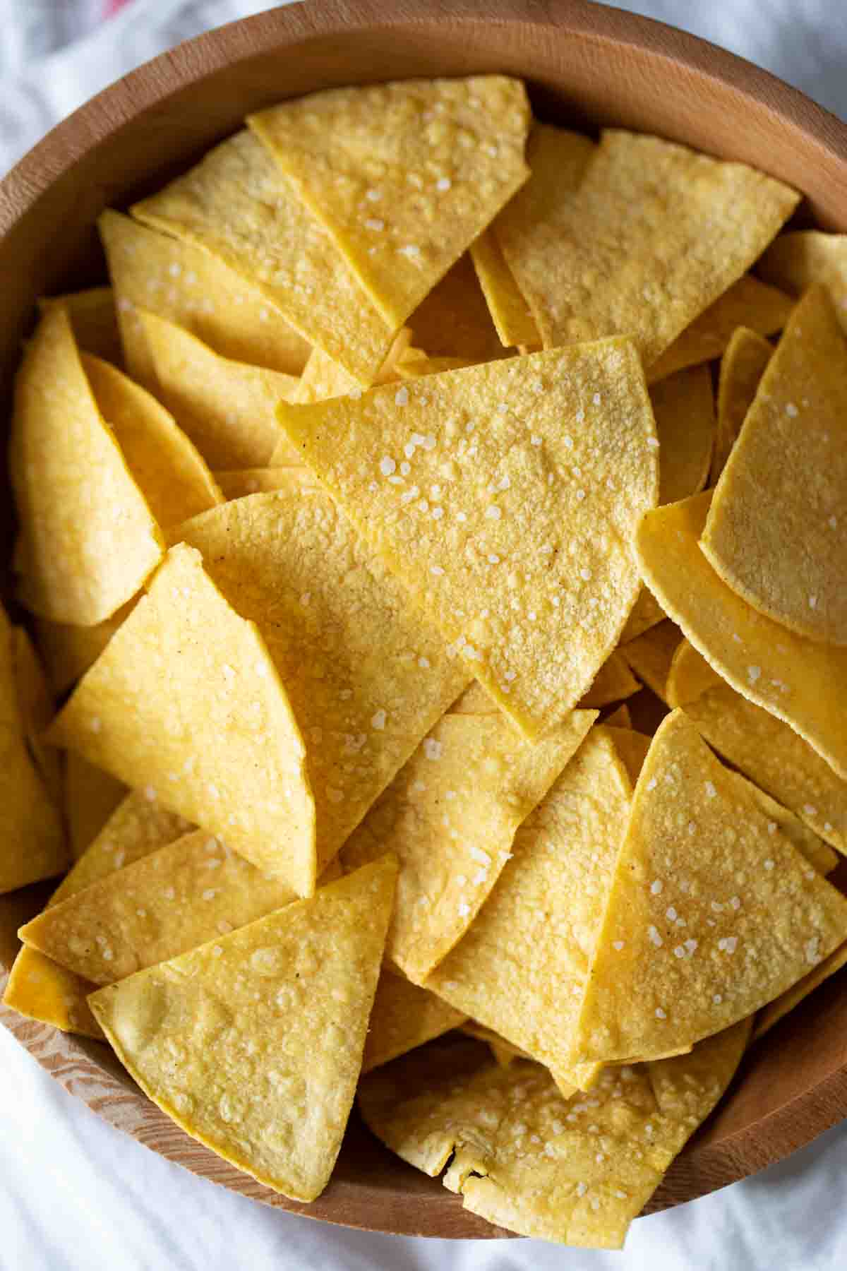 Bowl of tortilla chips with gluten-free status indicator